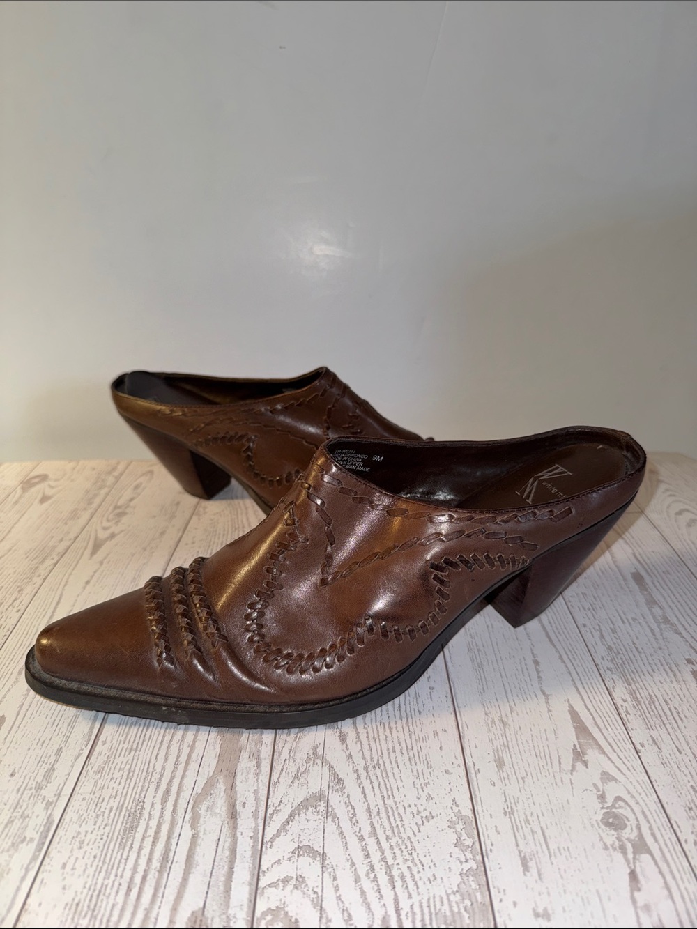 White Mountain Brown Leather Pointed-Toe Mules Cowboy Boot